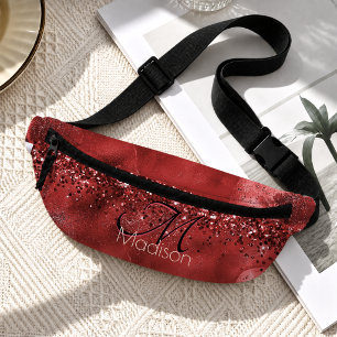 Eleganter roter schwarzer goldener Glitter Monogra Bauchtasche