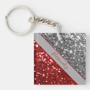Eleganter roter Silber-Glitter-Funkel personalisie Schlüsselanhänger