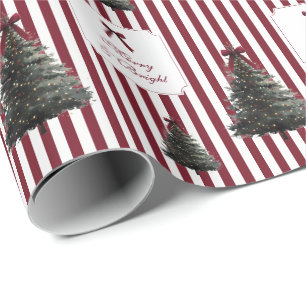 Eleganter roter Streifenbogen Wasserfarbe Weihnach Geschenkpapier