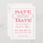 Eleganter Roter Swirl Save the Date Postkarte (Vorne/Hinten)
