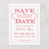 Eleganter Roter Swirl Save the Date Postkarte (Vorderseite)