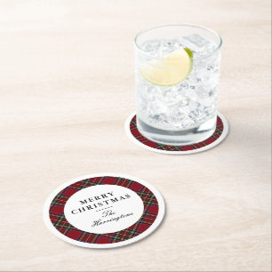 Eleganter roter Tartan-Weihnachten Runder Pappuntersetzer