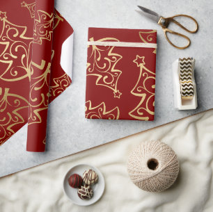 Eleganter roter und goldener Weihnachtsbaum aus Ku Geschenkpapier