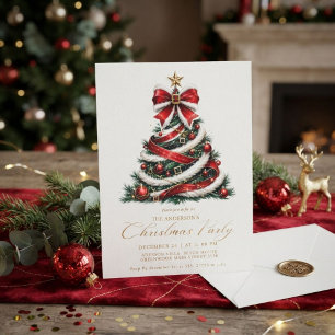 Eleganter roter und goldener Weihnachtsbaum Winter Einladung