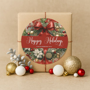 Eleganter roter und goldener Weihnachtsgirlande-Ru Runder Aufkleber