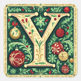 Eleganter Roter und Grüner Buchstabe Y mit Goldrau Quadratischer Aufkleber