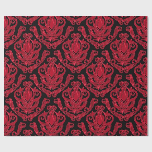 Eleganter roter und schwarzer Damast-Druck Geschenkpapier (Flach)