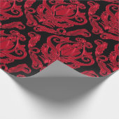Eleganter roter und schwarzer Damast-Druck Geschenkpapier (Ecke)