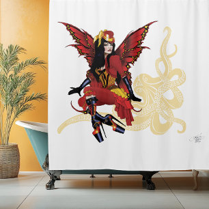 Eleganter roter viktorianischer Steampunk Fee Okto Duschvorhang