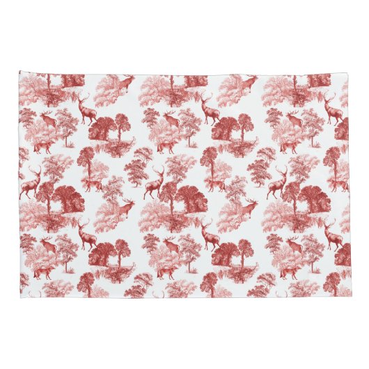 Eleganter Roter Wald Toile Deer Fox Forest Kissenbezug (Rückseite-Rechts)