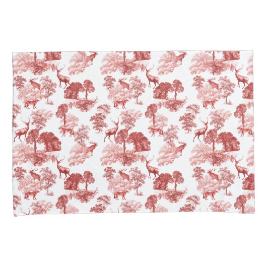 Eleganter Roter Wald Toile Deer Fox Forest Kissenbezug (Vorderseite-Rechts)