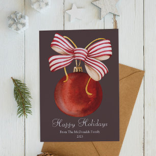 Eleganter roter Weihnachts-Ballschmuck flach Feiertagskarte