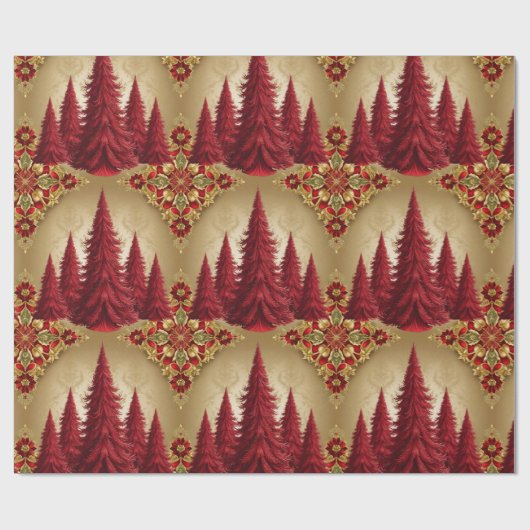 Eleganter Roter Weihnachtsbaum Gold fröhliche Xmas Geschenkpapier (Flach)