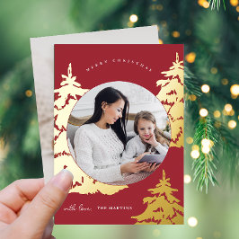 Eleganter Roter Weihnachtsbaum Zwei Fotos Urlaub Folien Feiertagskarte