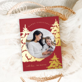 Eleganter Roter Weihnachtsbaum Zwei Fotos Urlaub Folien Feiertagspostkarte