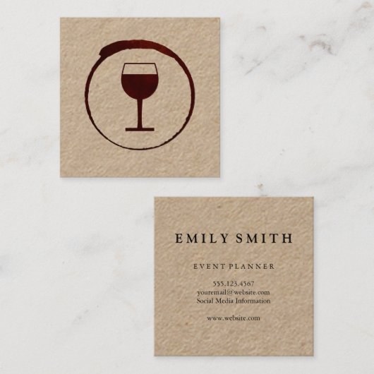 Eleganter Roter Weinstock mit Weinglas Quadratische Visitenkarte (Vorne/Hinten)