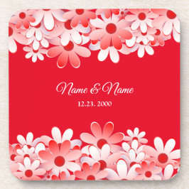 Eleganter Roter Weißer Blumige Name Getränkeuntersetzer