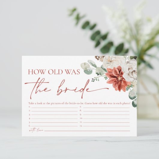 Eleganter Roter Winter wie alt war das Brautspiel Begleitkarte (Stehend Vorderseite)