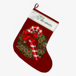 Eleganter roter Zuckerstangen-Schleifen-Einzelbuch Großer Weihnachtsstrumpf