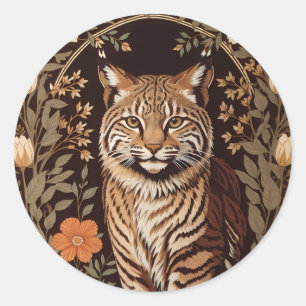 Eleganter Rotluchs auf braunem Blumenhintergrund Runder Aufkleber