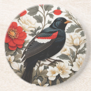 Eleganter Rotschwingenstärling Rot und Creme Blume Getränkeuntersetzer