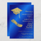 Eleganter Royal Blue and Gold Abschluss Einladung (Vorne/Hinten)