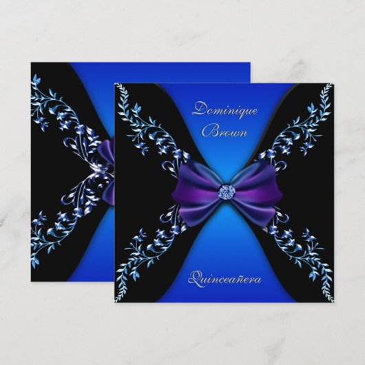 Eleganter Royal Blue Diamond Bow Einladung (Vorne/Hinten)