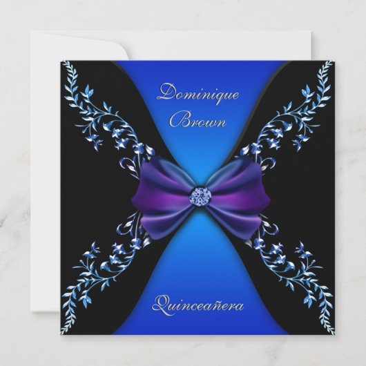 Eleganter Royal Blue Diamond Bow Einladung (Vorderseite)