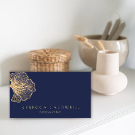 Eleganter Royal Blue Floral QR Code Visitenkarte