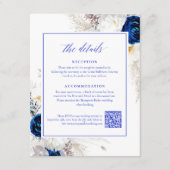 Eleganter Royal Blue Flowers Details UAWG QR Code Begleitkarte (Vorderseite)