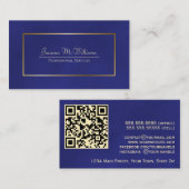 Eleganter Royal Blue & Gold Beruflich QR Code Visitenkarte (Vorne/Hinten)