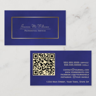 Eleganter Royal Blue & Gold Beruflich QR Code Visitenkarte