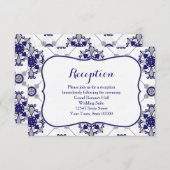 Eleganter Royal Blue Medallion Pattern Empfang Einladung (Vorne/Hinten)