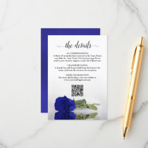 Eleganter Royal Blue Rose Wedding Details QR Code Begleitkarte