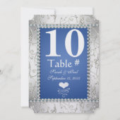 Eleganter Royal Blue und Silver Table No. Einladung (Vorderseite)