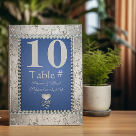 Eleganter Royal Blue und Silver Table No. Einladung