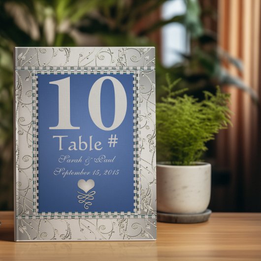 Eleganter Royal Blue und Silver Table No. Einladung