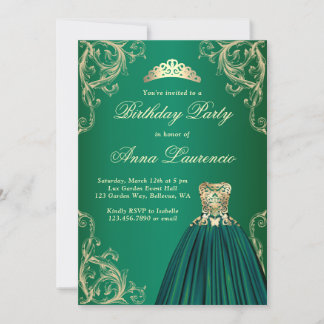 Eleganter Royal Decorative Green und Gold Geburtst Einladung
