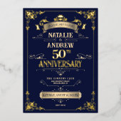 Eleganter Royal Navy Gold Glamour Glitzer Foil Folieneinladung (Vorderseite)