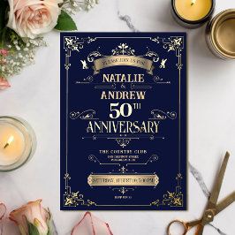 Eleganter Royal Navy Gold Glamour Glitzer Foil Folieneinladung