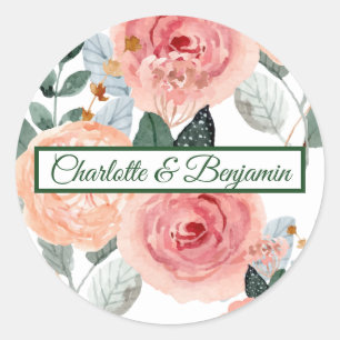 Eleganter Royal Peach Lachs Floral Hochzeitsaufkle Runder Aufkleber