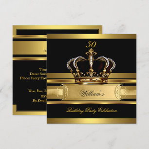 Eleganter Royal Schwarz Gold Geburtstag Prinz Köni Einladung