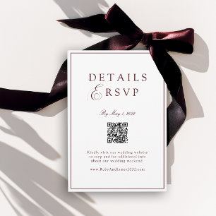 Eleganter Royal Weiß & Burgund QR Code Hochzeits R Begleitkarte