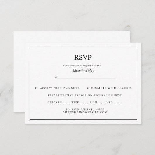 Eleganter RSVP an der Grenze Schwarz und Weiß Begleitkarte (Vorne/Hinten)