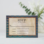 Eleganter RSVP für Aquamarine Hochzeiten und Kupfe (Stehend Vorderseite)