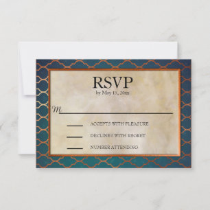 Eleganter RSVP für Aquamarine Hochzeiten und Kupfe Karte