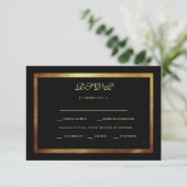 Eleganter RSVP für Black & Gold-Hochzeit (Stehend Vorderseite)