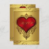 Eleganter RSVP für Red und Gold Wedding (Vorne/Hinten)