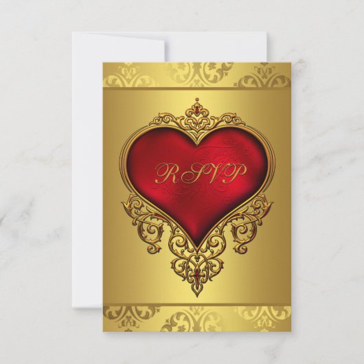 Eleganter RSVP für Red und Gold Wedding Karte (Vorderseite)