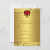 Eleganter RSVP für Red und Gold Wedding Karte (Rückseite)